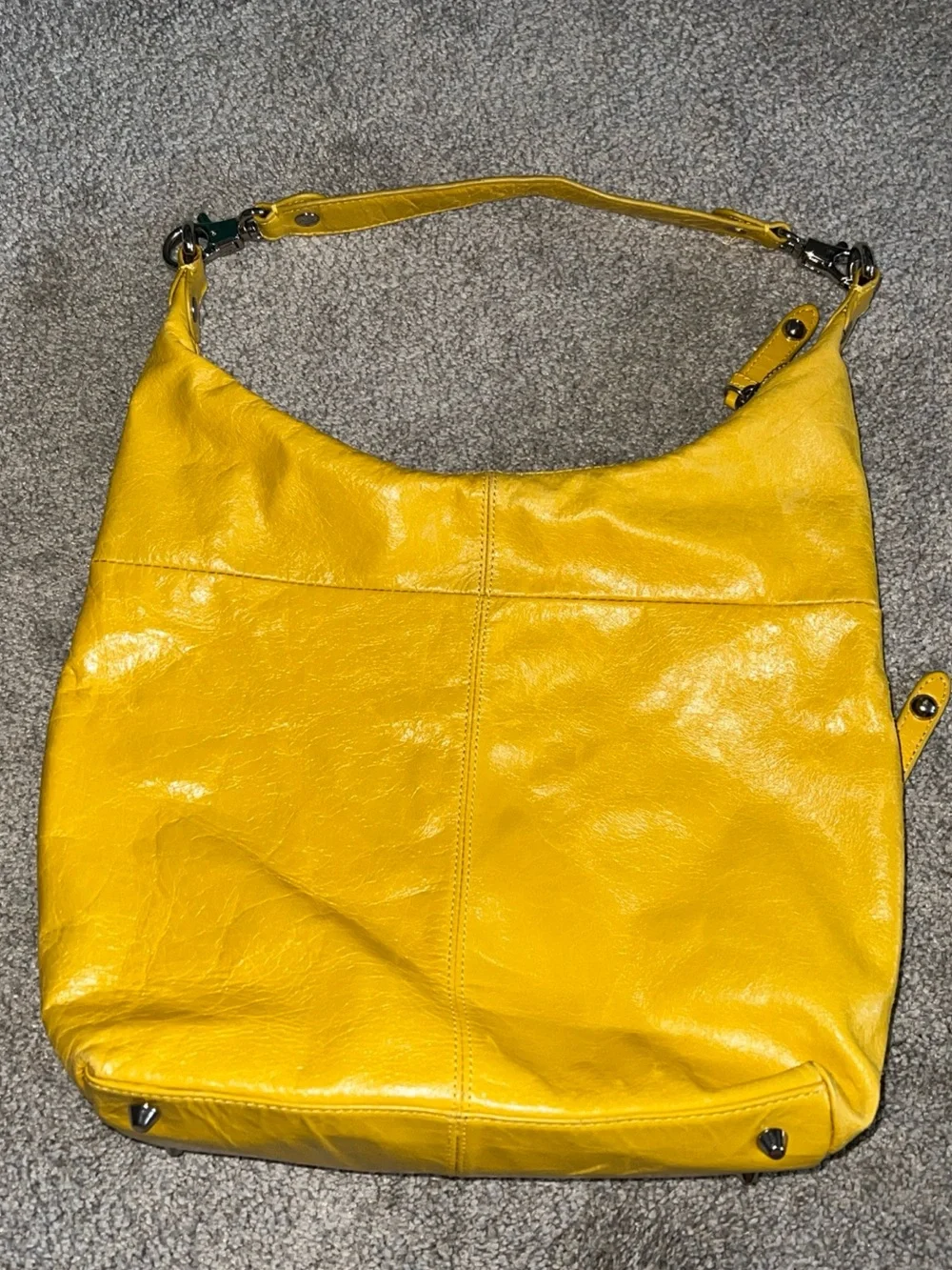 HOBO International Shoulder Bag Citrus Yellow Leather Outside Pocket Zip Closure - Picture 2 of 16